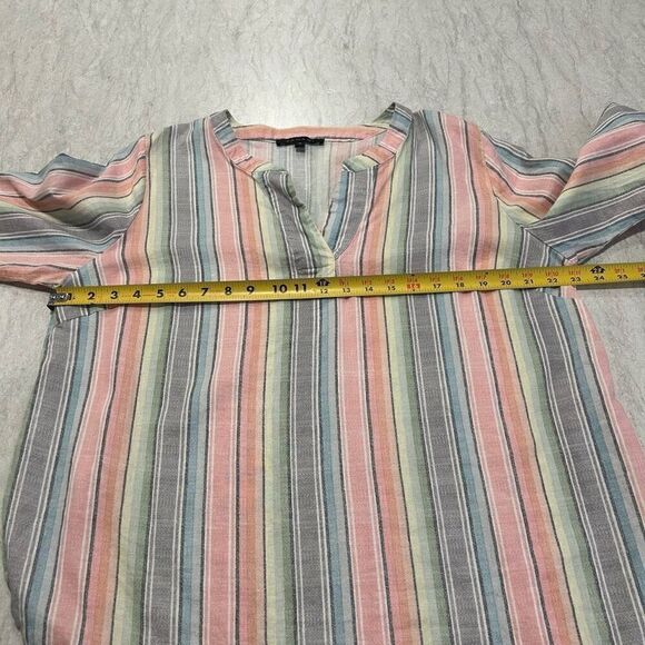 Tahari Multicolor Stripe Split Neck 3/4 Sleeve Linen Rayon Blouse Women's Sz 1X - Picture 10 of 14
